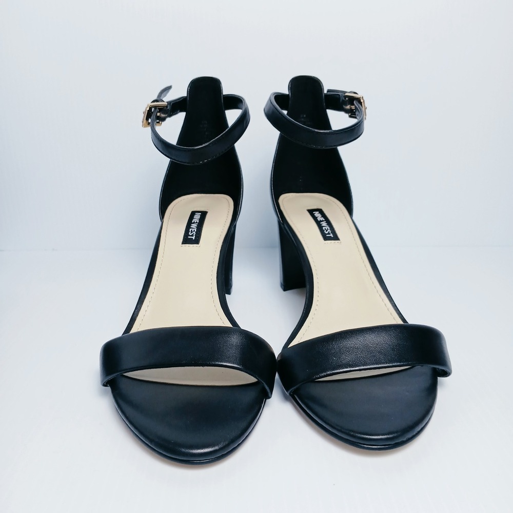 Nine West Womens Pruce Black Leather Block Heel Ankle Strap Sandals 8.5W - Picture 5 of 12